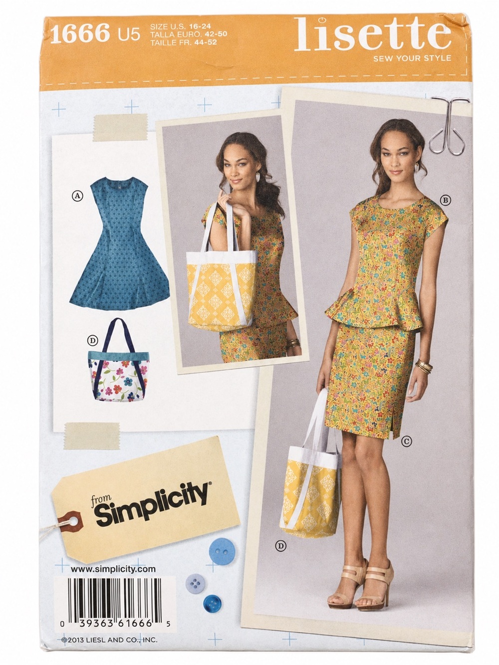Lisette Simplicity 1666 Dress Top Skirt Tote Sewing Pattern 16–24 Uncut OOP